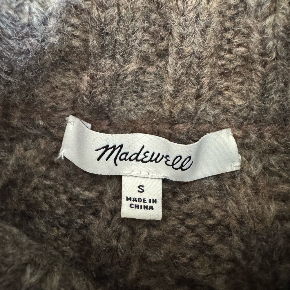 Madewell Harwood Cableknit Mockneck Cardigan Sweater in Heather Otter Sz Small - Picture 8 of 16